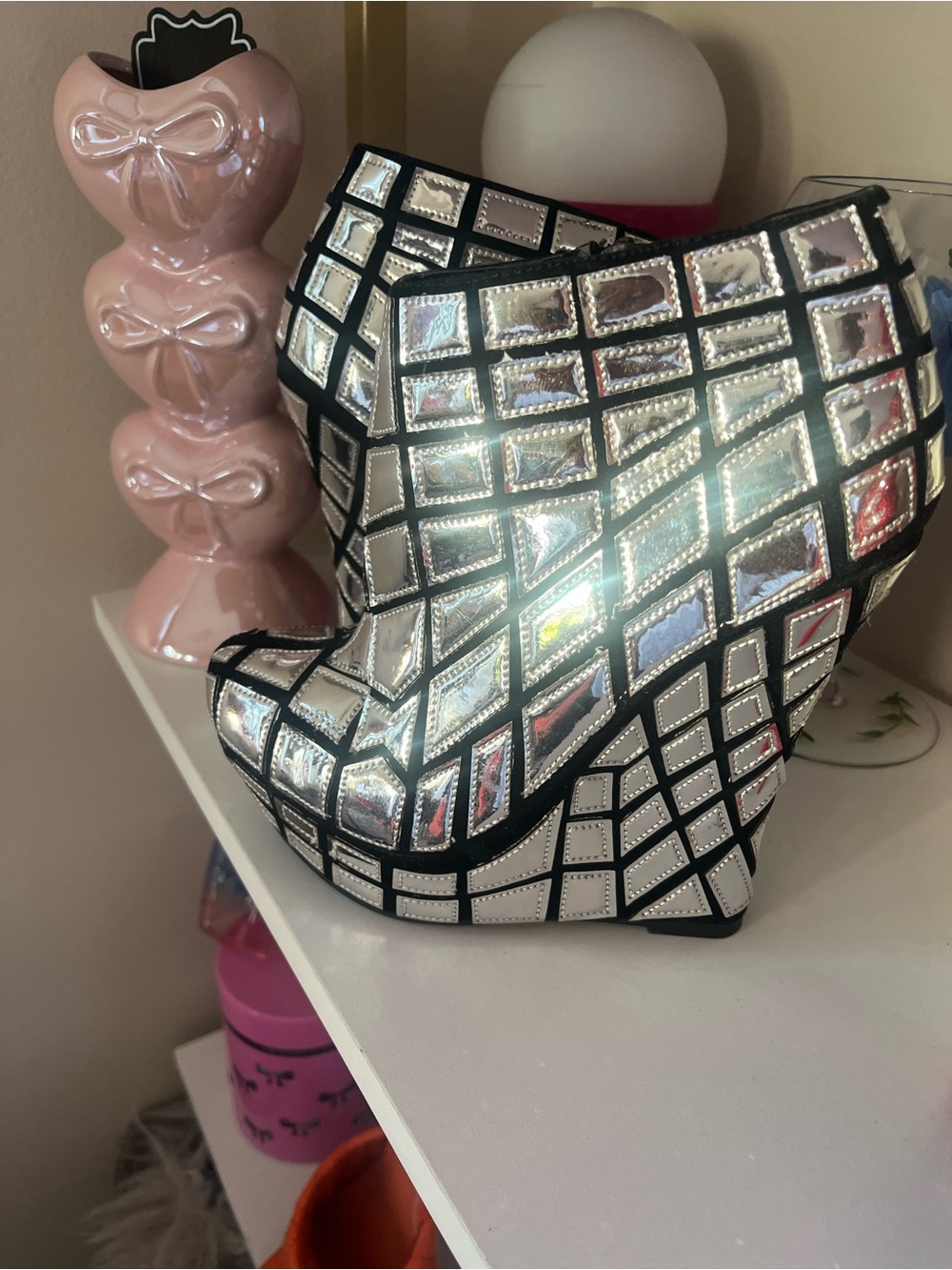 Itty Bitty Toes Silver Mosaic Platform Booties